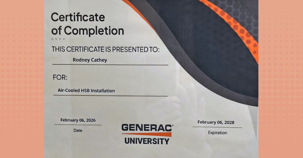 Rodney Cathey Generac Certificate